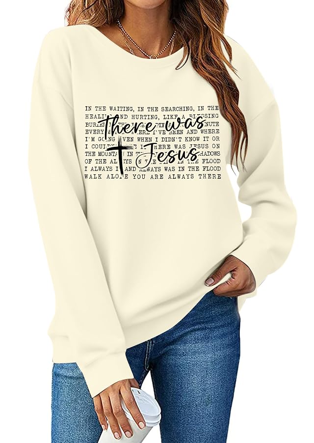 MNLYBABY Christian Sweatshirt Women Jesus Sweater Christian Faith Shirt There Was Jesus Religious Long Sleeve Pullover Tops