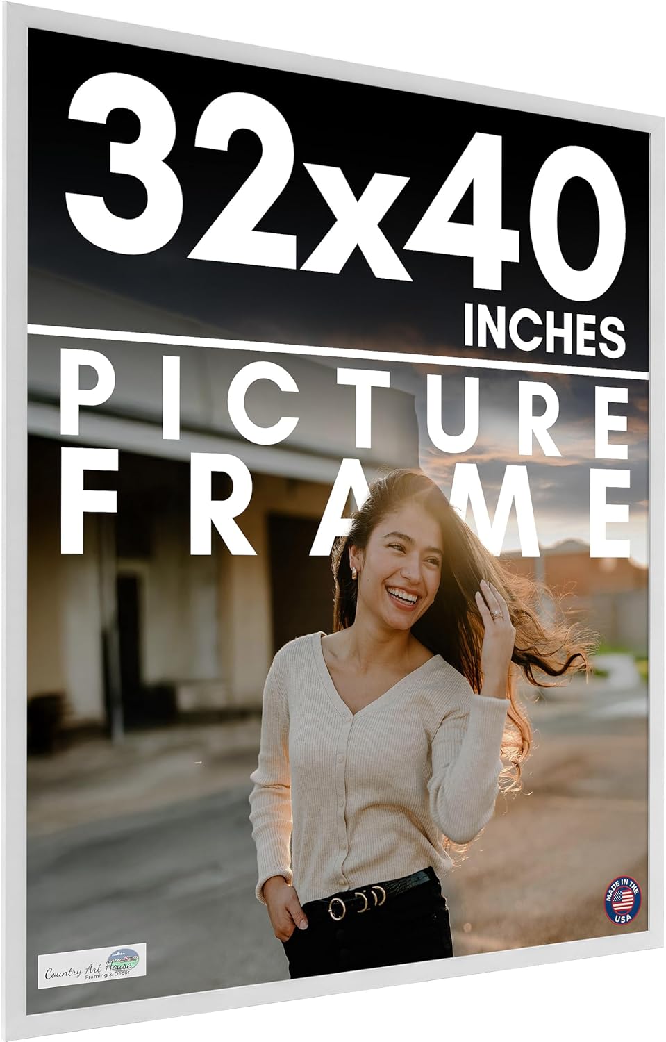 32x40 Frame White Solid Wood Picture Frame Includes UV Acrylic Shatter Guard Front, Acid Free Foam Backing Board, Hanging Hardware Wood Square Frame Wall Frames for Family Photos - no Mat
