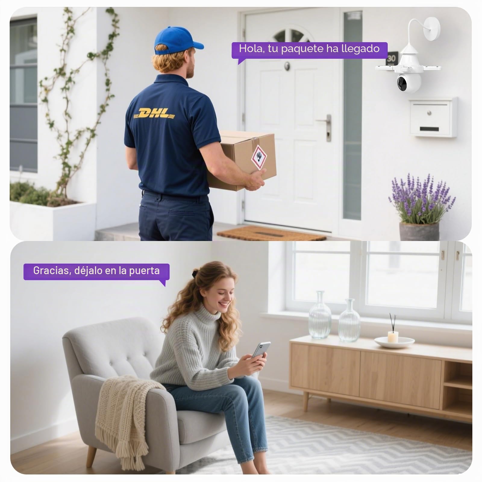 3MP Cámara Vigilancia WiFi Interior/Exterior, 355° PTZ Cámara Bombilla | Con Bombilla, Visión Nocturna Hasta 15 M, Audio Bidireccional,Autoseguimiento, Admite Tarjeta SD