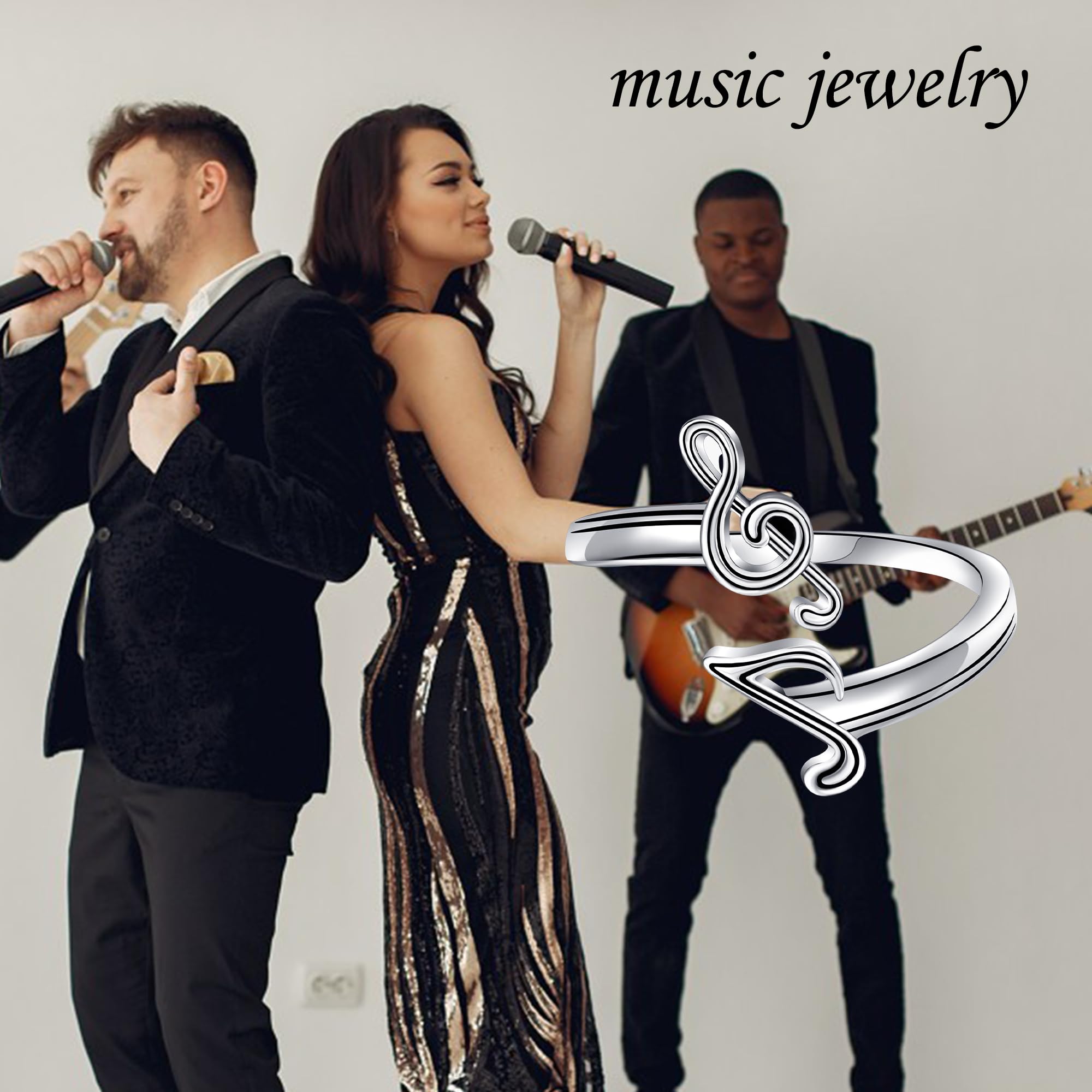 DAYLINLOVE Musiknoten Ring 925er Sterling Silber Musiknote Verstellbare Offene Daumenringe Hip Hop Musik Schmuck Jahrestag Valentinstag Geschenke für Musikliebhaber