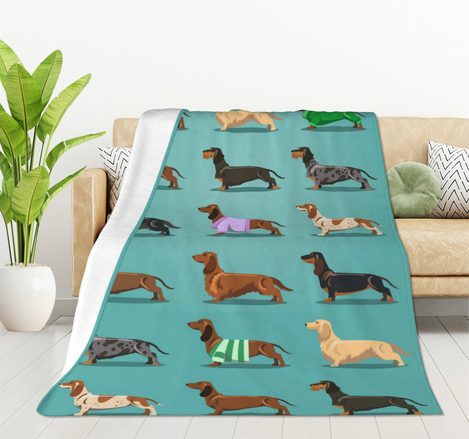 Dachshund Dog Blanket for Girls Women, Dachshund Printed Fleece Blanket Fuzzy Throw Blanket (100x130cm)