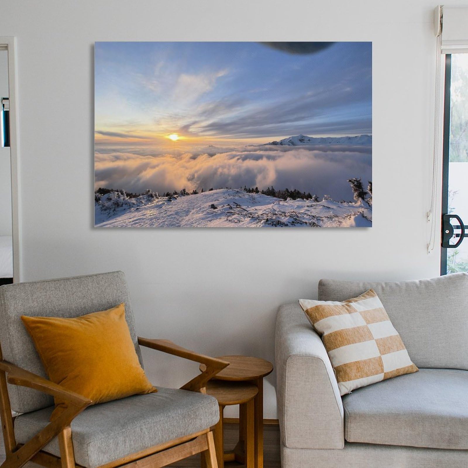 Amazon.co.jp: 絵画 岐阜県日の入りインテリア 絵画 雲海 雪山