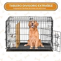 Vista 4 de Jaula para perros – Jaula portátil mediana de 36 pulgadas de doble puerta, jaula de alambre de metal para mascotas con bloqueo seguro, bandeja a