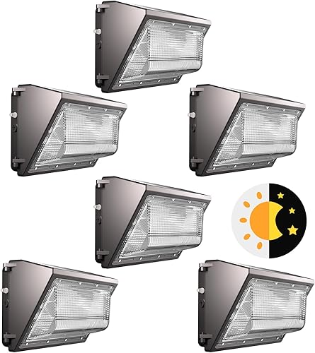 Lightdot Paquete de 6 luces LED de pared de 122 W, 100-277 V del atardecer al amanecer con fotocélula de 18000 lúmenes, 5000 K, luz diurna IP65,