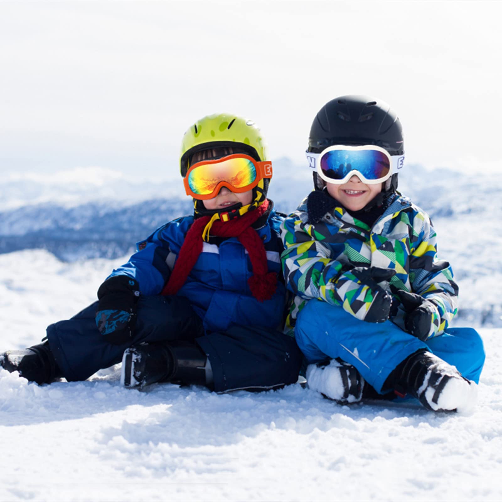 EXP VISION Masque de Ski pour Enfant 2 à 14 Ans Lunette Ski Masque Ski OTG de Garçon ou Fille Anti-UV Antibuée Compatible avec Casque Lunettes de Neige