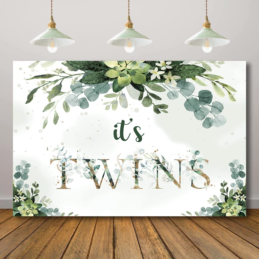 Rarcoirs Greenery It’s Twins Backdrop Green Leaves Twins Baby Shower Party Decorations Predictions and Wishes Photo Background Neutral Gender Reveal