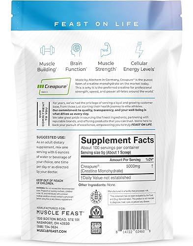 Miniatura 9 de Muscle Feast Creapure Creatine Monohidrato en polvo, vegano, apto para dieta cetogénica, sin gluten, ganador de masa, suplemento de recuperación