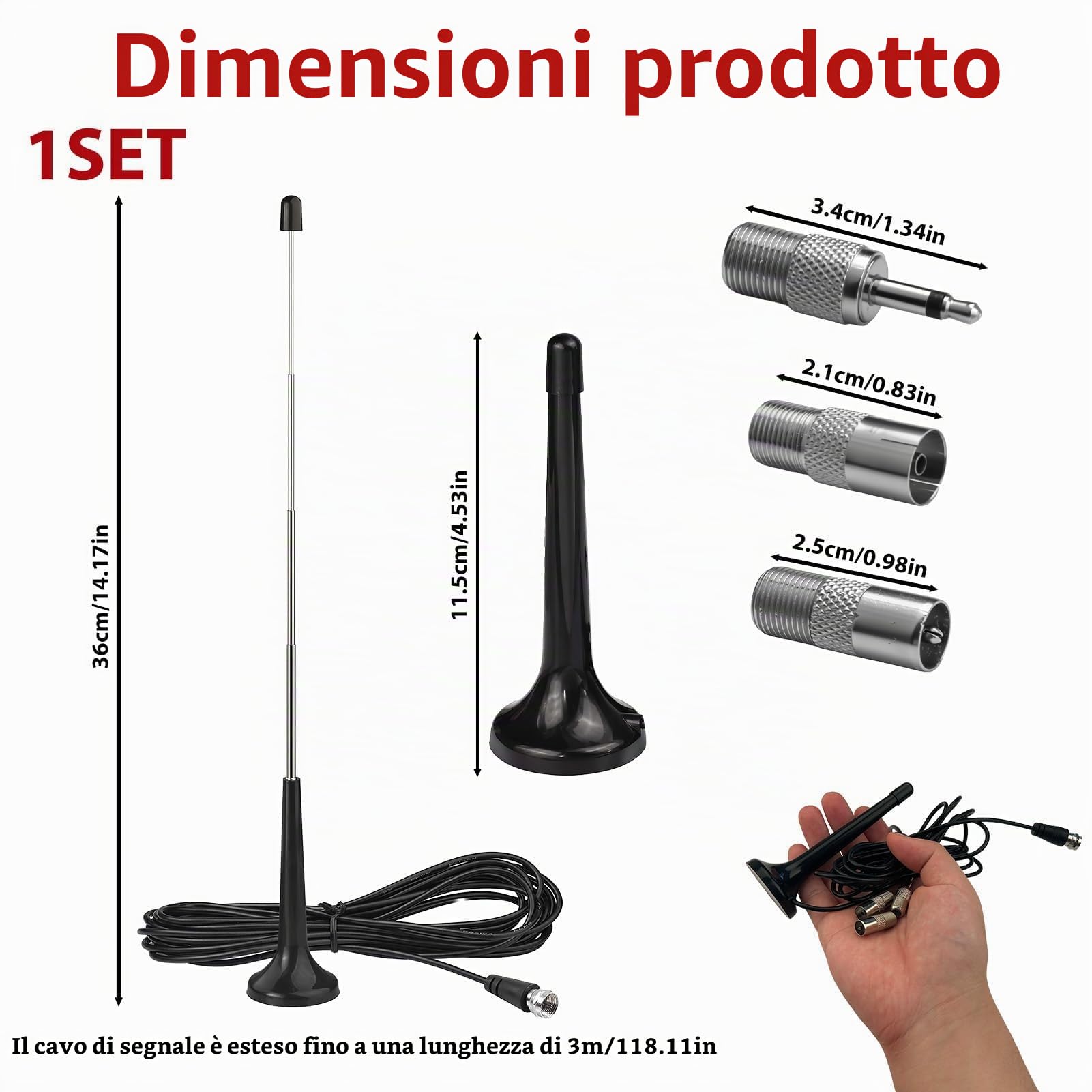 Antenna radio FM DAB+ con base magnetica e cavo da 3m, antenna telescopica 75 Ohm per DAB+ e FM, sistemi HiFi, ricevitori AV, home theater, sintonizzatori stereo, radio portatili