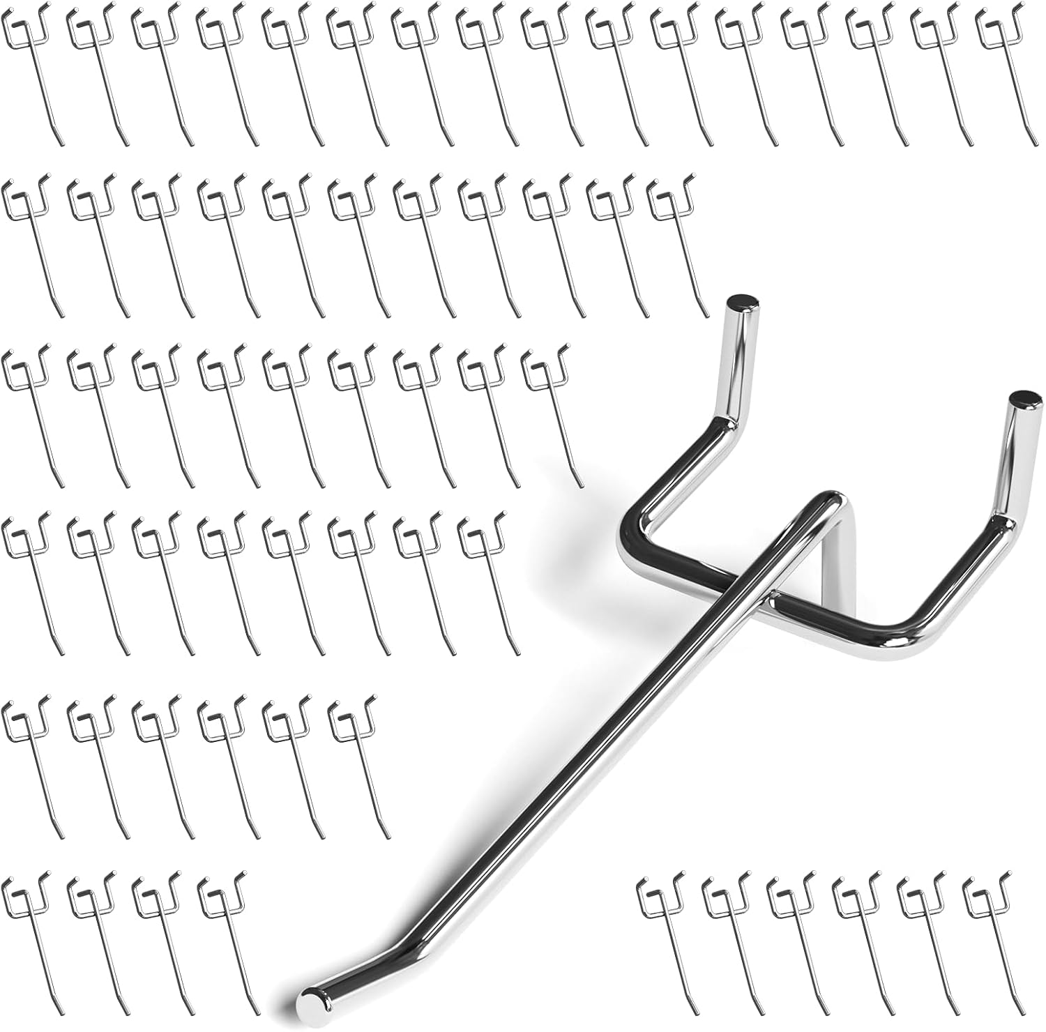 JEAWIWI 60 Pack Metal Pegboard Hooks, 4 Inch, Fit 1/4 & 1/8 in Peg Board | Peg Board Organizer Accessories, for Hanging Tool Storage in Garages, Tool Sheds, Basements, and Home Workshops.