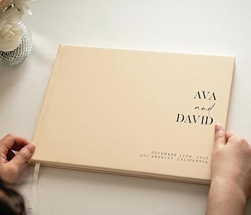 Personalized Guest Book - 11.5 x 8.5 Premium Custom Guest Signing Book with Bookmark and Blank Pages for Wedding Reception Table Decoration Engagement Birthday Party Event, Butter