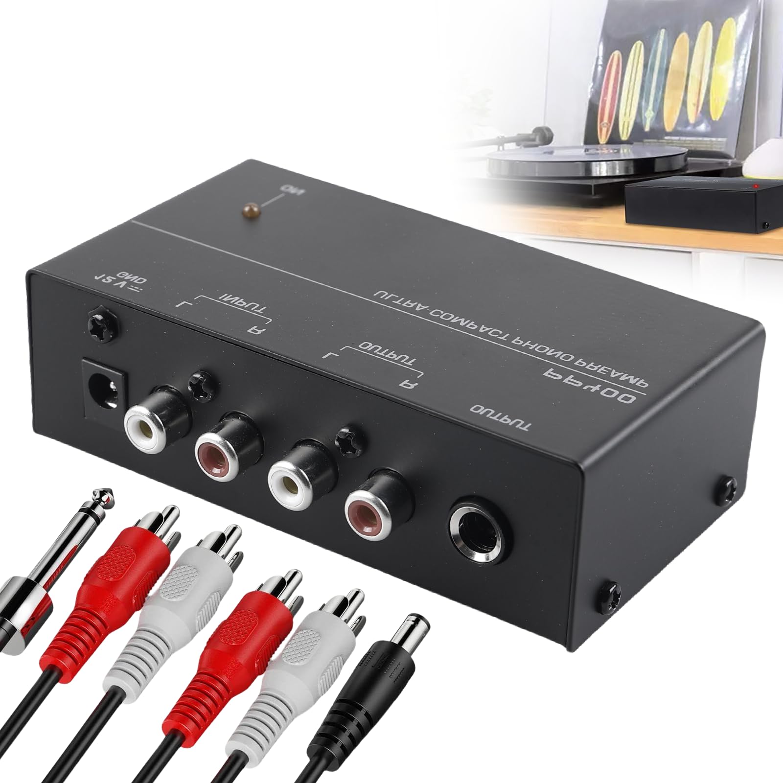 Preamplificatore Phono Giradischi, Mini Preamp Audio Stereo DC 12V Ingresso Uscita RCA