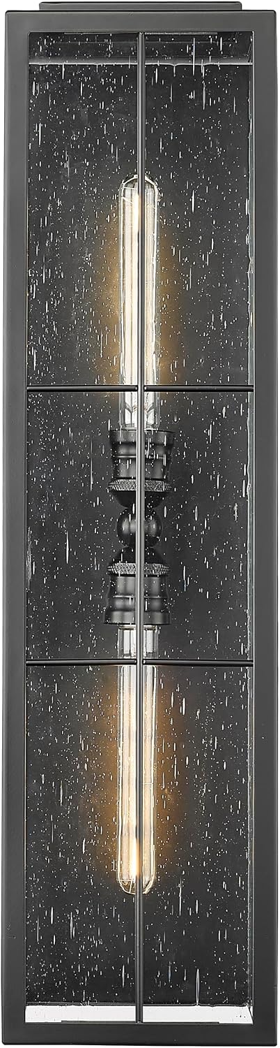 ML Lighting | Jaxson Collection | 10822-PBK | 2 Light Outdoor Wall Sconce in Powder Coated Black with Clear Seeded Glass Shade | Perfect for Walkways, Porches, Backyards, Patios, and Driveways