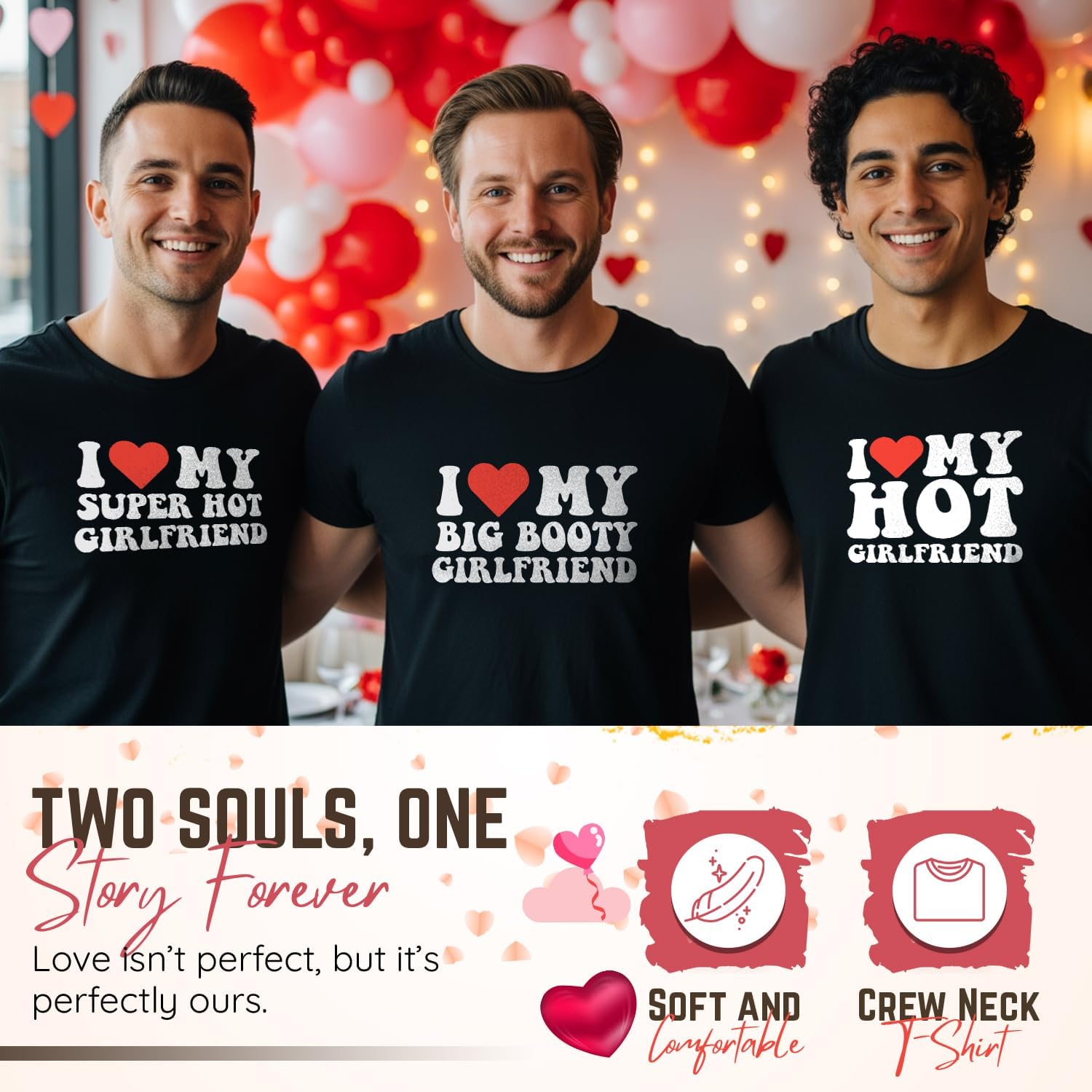 I Love My Girlfriend T Shirt for Men Heart Graphic T-Shirt Romantic Casual Novelty Valentine Tee Couples Clothing - Image 7