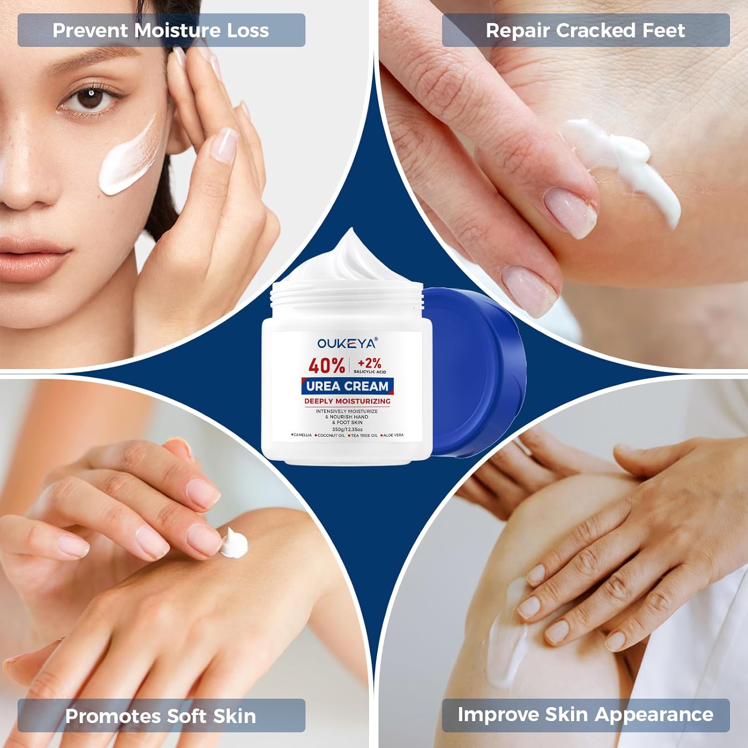 OUKEYA Urea Cream Intensive Foot, Hand & Body Cream for Very Dry, Cracked, Rough Skin on Heels, Knees & Elbows (12.35 Ounce) - Image 6