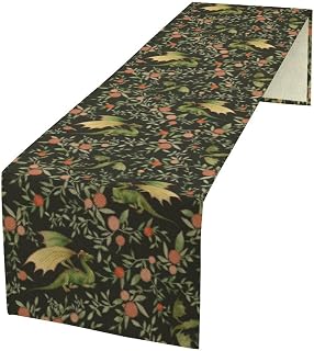 Dragon Table Runner, Fantasy Medieval Castle Dragon Knights Flower Pattern for Home Kitchen Table Decor Dining Coffee Room Party Decor 13x36inch