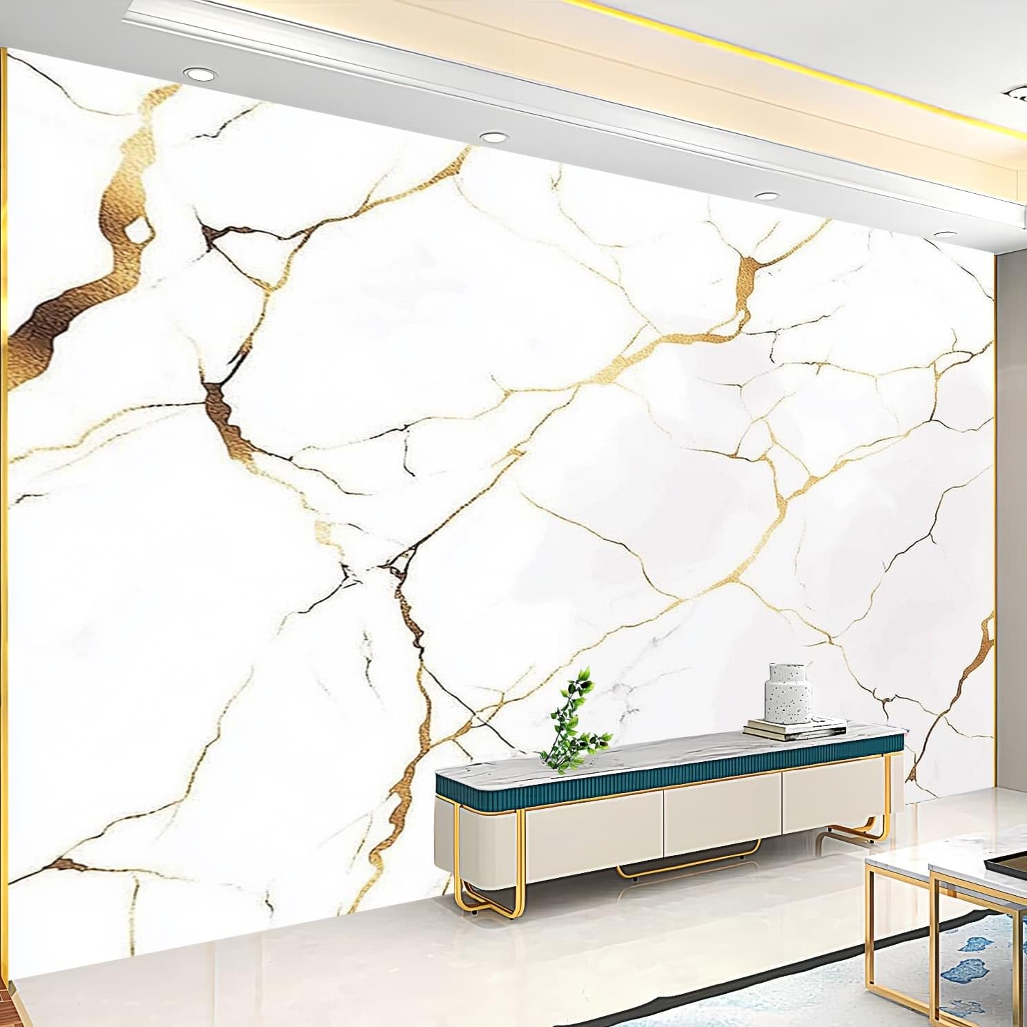 Sypialnia Panoramiczna tapeta 3D złota tekstura 300x210 cm tapeta ścienna z włókniny biały marmur do salonu Sofa TV dekoracja tła, konfigurowalny duży rozmiar