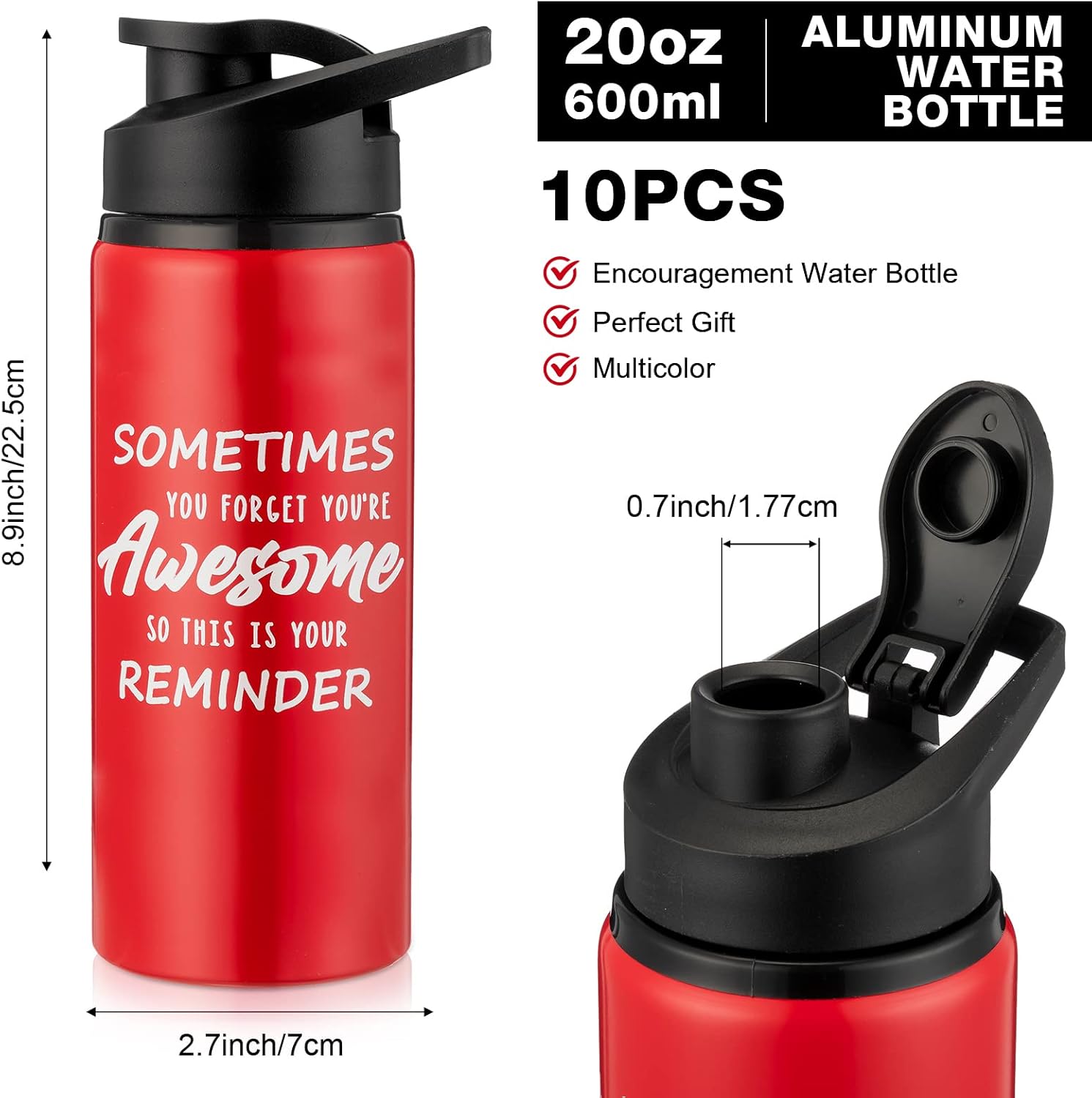 Hoolerry 10 Pcs Thank You Appreciation Gifts for Graduation Aluminum Water Bottles Bulk with Snap Lids Lightweight Leak Proof Sports Travel Water Bottle for Gym Camping Hiking(20 Oz,Multicolor) - Image 2