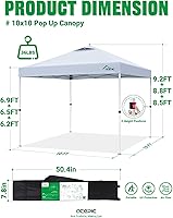 Vista 8 de Tienda de campaña desplegable de 10 x 10 pies, glorieta instantánea para exteriores con parte superior ventilada, parasol con revestimiento plateado