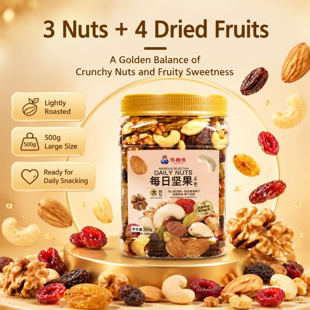 Frutos Secos Y Frutas Secas De Primera Calidad, Lata 500 G, Mezcla 3 4, Ligeramente Tostado, Tarro Resellable, Refrigerio For Viajes En Casa O La Oficina