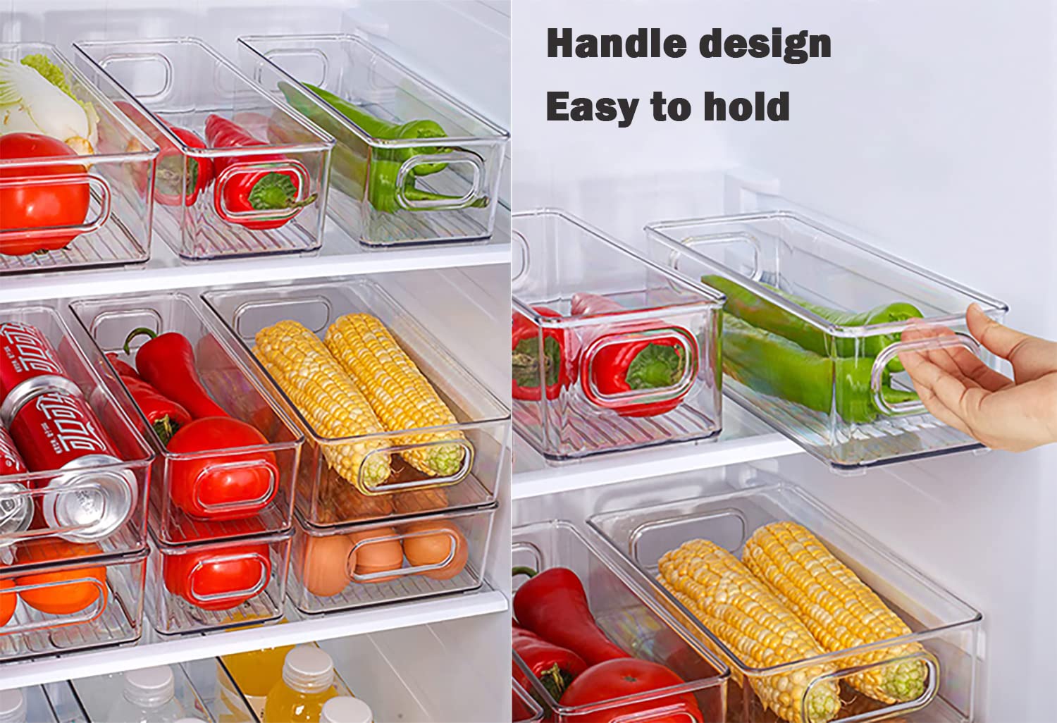 Koelkastorganizer, 8-delige set, stapelbare keukenopbergdoos, kleine koelkastdozen met handvat, doorzichtige container voor keuken, kasten, cosmetica, kantoormateriaal, gereedschap, voorraadkamer, BPA-vrij
