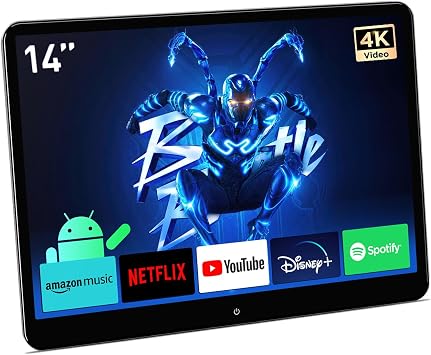XTRONS 14 Inch 4K Portable Car TV Headrest Monitor, 90 Rotatable Android 11 IPS Touch Screen Tablet for Back Seat, with WiFi/Bluetooth/HDMI/USB/AV in/Screen Mirroring 4+64G 1PC | 4K Video Player, 90 Rotatable, Touchscreen, WiFi, Bluetooth, Mirror Link, Gravity Sensing, Rear Seat Entertainment, Car TV