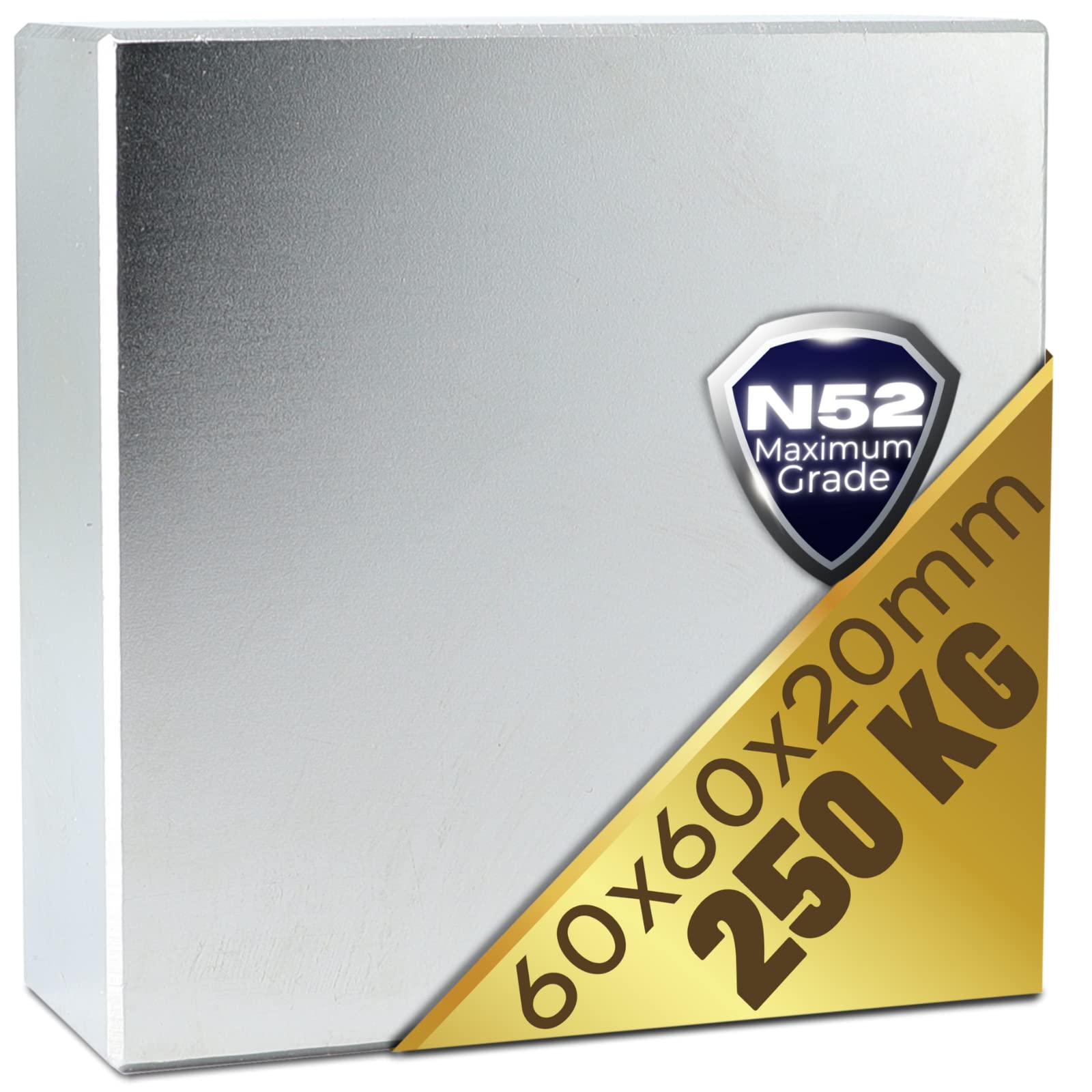 Imán de neodimio N52 250 Kg - Imanes de neodimio extra fuertes - Super imanes cuadrados grandes - 60x60x20 mm bloque de potencia