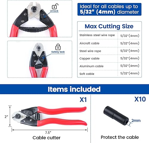 Miniatura 2 de Muzata Cortador de cables de acero inoxidable resistente para aviones de hasta 5/32 pulgadas para barandilla de escalera de cubierta, sello grueso,