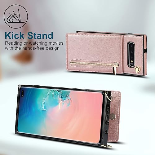 Miniatura 7 de Funda para teléfono Samsung Galaxy S10 Plus con correa cruzada, tarjetero de cuero, con cordón, ranuras de crédito, cierre magnético, accesorios