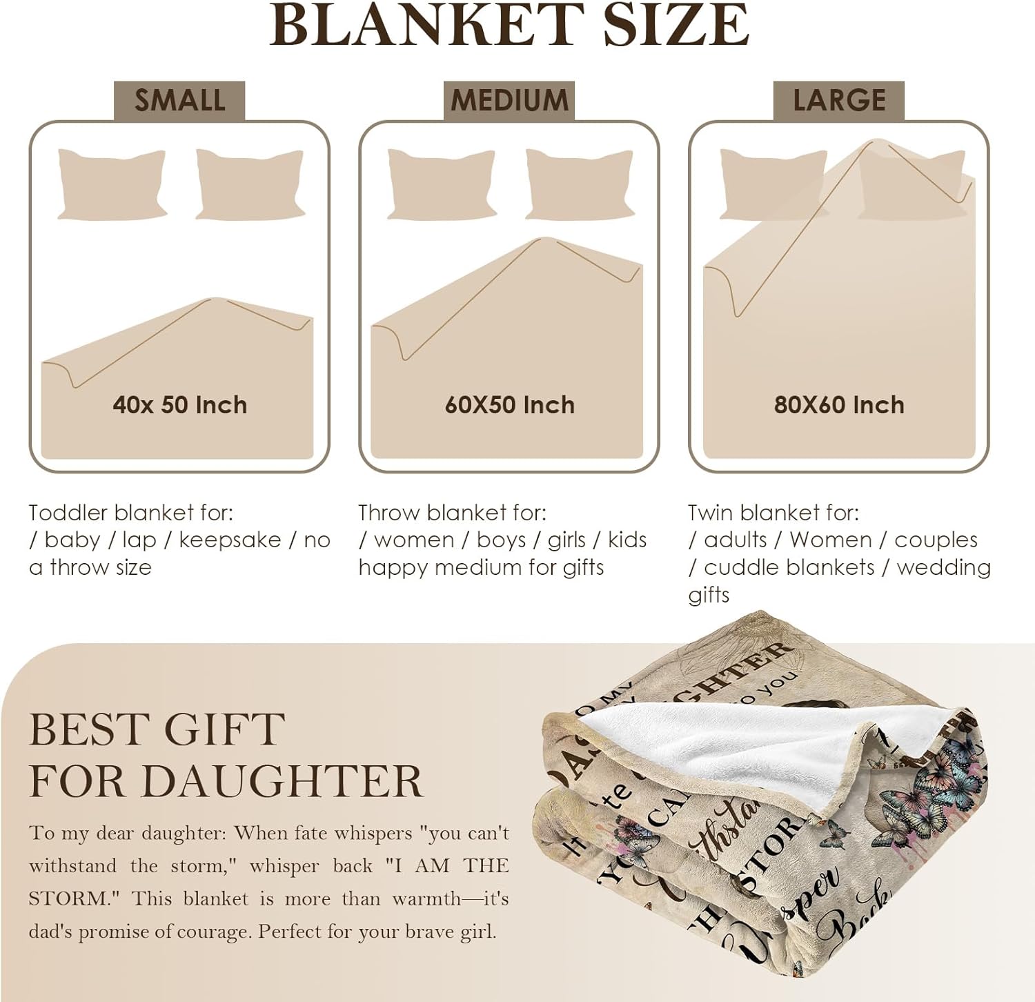 to My Badass Daughter Blanket from Dad - to My Daughter from Dad and Mom Gifts for Daughters Blanket, 60" x 80"