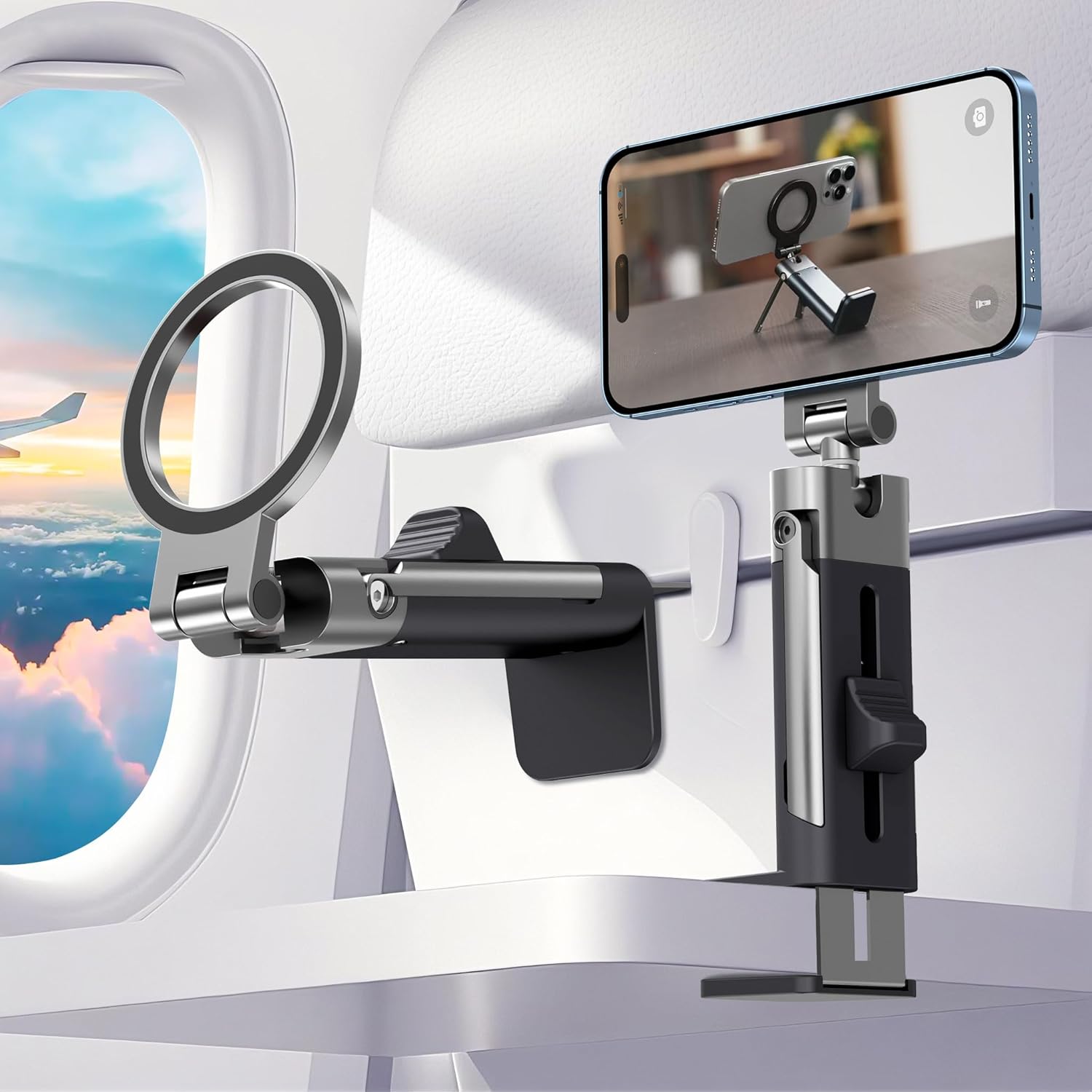 Airplane Travel Essentials Phone Holder Mount for MagSafe Foldable Magnetic Phone Stand for Desk 360° Swivel Universal in Flight Airplane Gadgets Cruise Essentials for Men Women for iPhone 17