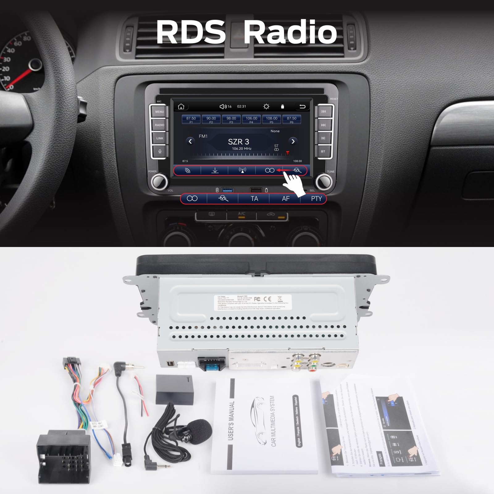 Radio Coche Linux 5s Inicio | Bluetooth/CarPlay/Android Auto Inalámbrico/FM/Am/RDS/USB | DSP 100W | Compatible con VW Golf 5/6 Passat Caddy EOS T5 Tiguan Touran CC Polo