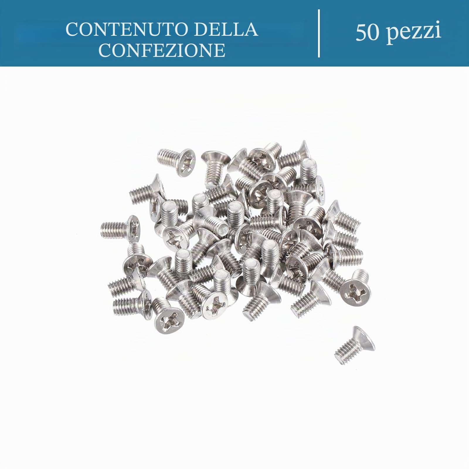 QUARKZMAN Viti a Testa Svasata M3 x 6mm x 50 Pezzi in Acciaio Inossidabile 304 per Fissaggio e Costruzione Domestica, Utensili e Macchine, [Argento]
