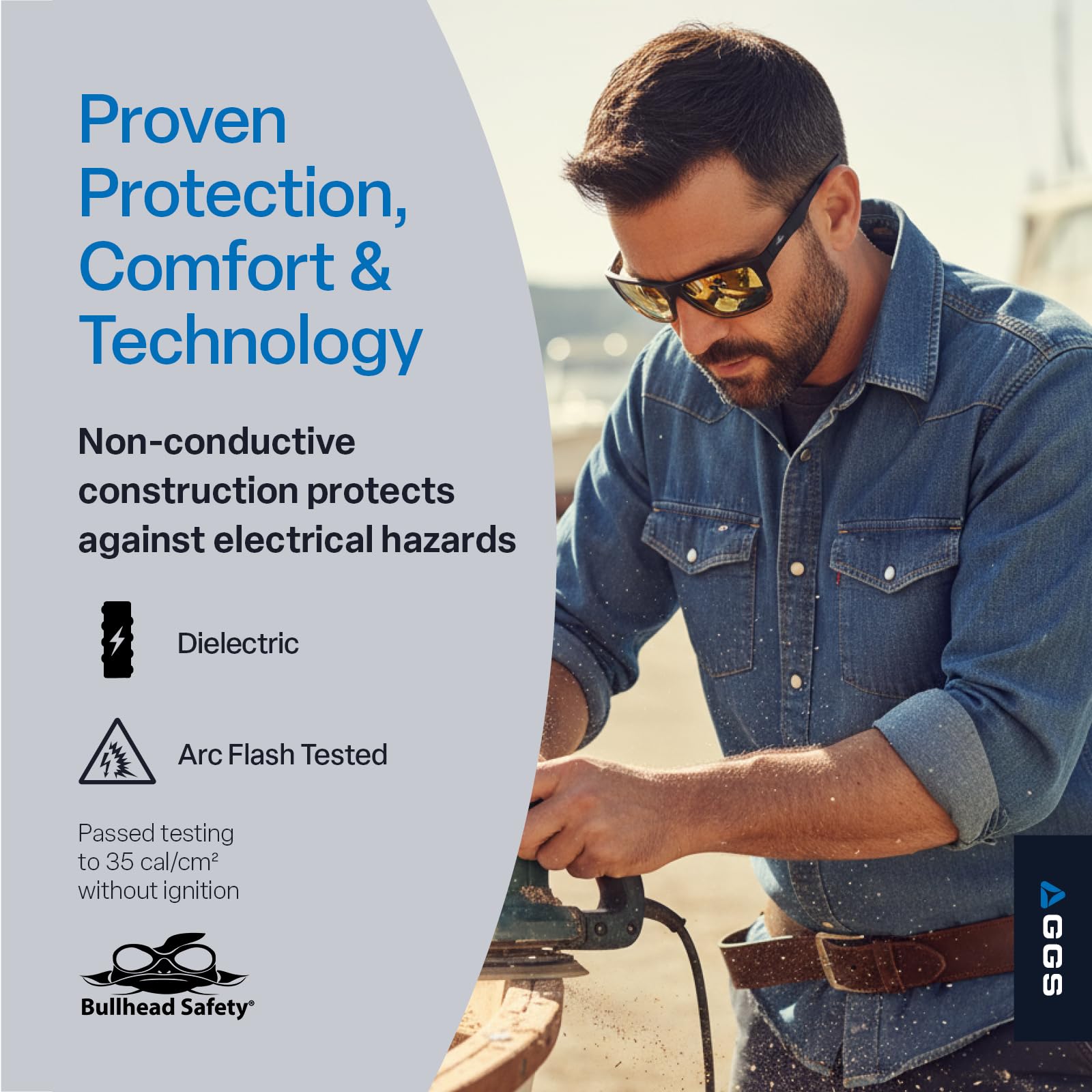 Bullhead Safety Gafas polarizadas Sawfish con tecnología de niebla de rendimiento, ANSI Z87+, luz azul con luz UV y protección antiarañazos, lentes de espejo dorado con marco de tortuga/negro