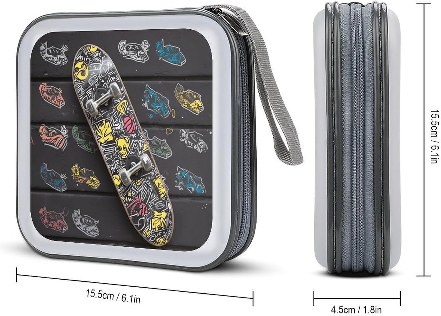 Graffiti Skateboard CD Case Holder Hard Plastic DVD Case Storage Holders 40 Capacity Large Storage Disc Wallet Bag Portable Zipper CD/DVD Wallet Holder Organizer for Car Home Travel