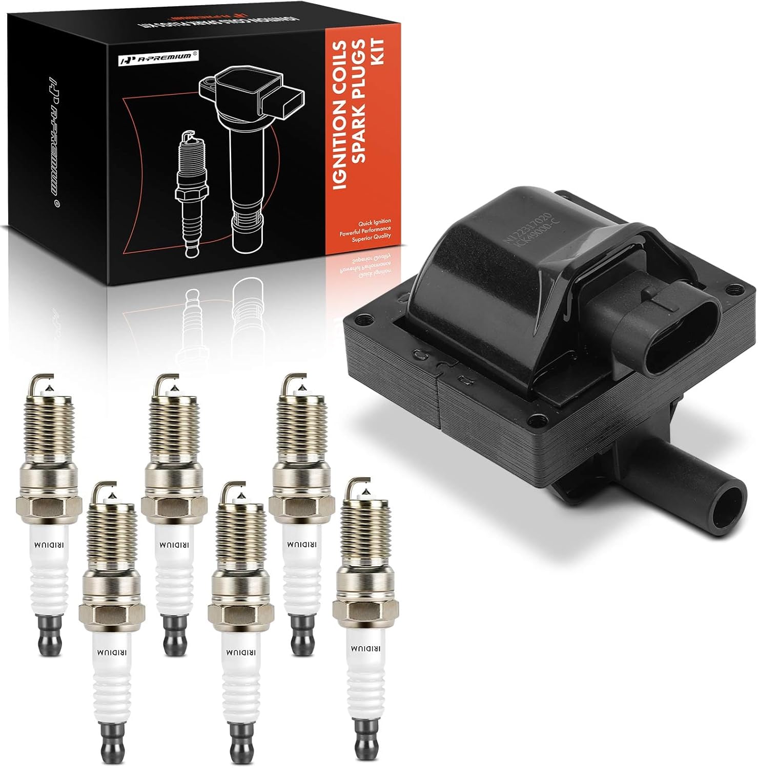 A-Premium 1x Ignition Coil Pack and 6x Iridium Spark Plugs Compatible with Chevrolet Silverado 1500 Classic, Express 2500, Blazer & GMC Sierra 1500, Savana, Jimmy & Isuzu Hombre & Oldsmobile Bravada