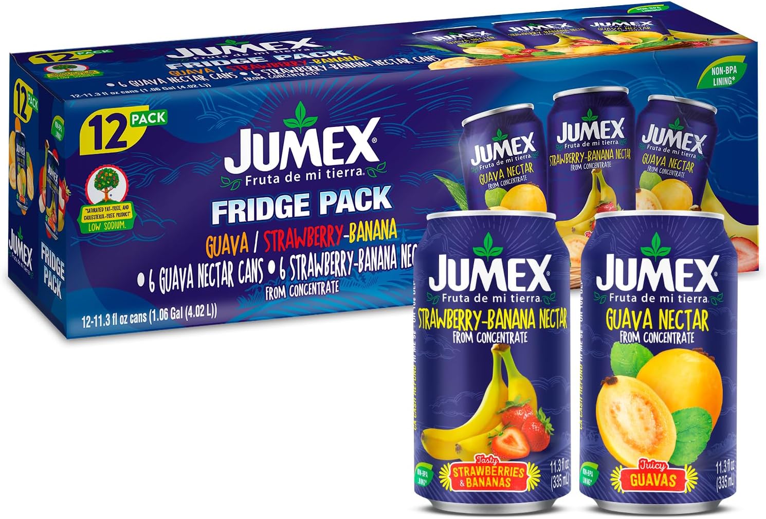 Strawberry Banana & Guava Juice Nectar - Made with Fresh Fruit Puree - Tropical Fruit Juice Concentrate for Smoothie Mix, Cocktail Mixers, Kids Drinks & Beverages - 11.3oz, 12 Pack Canned Drinks