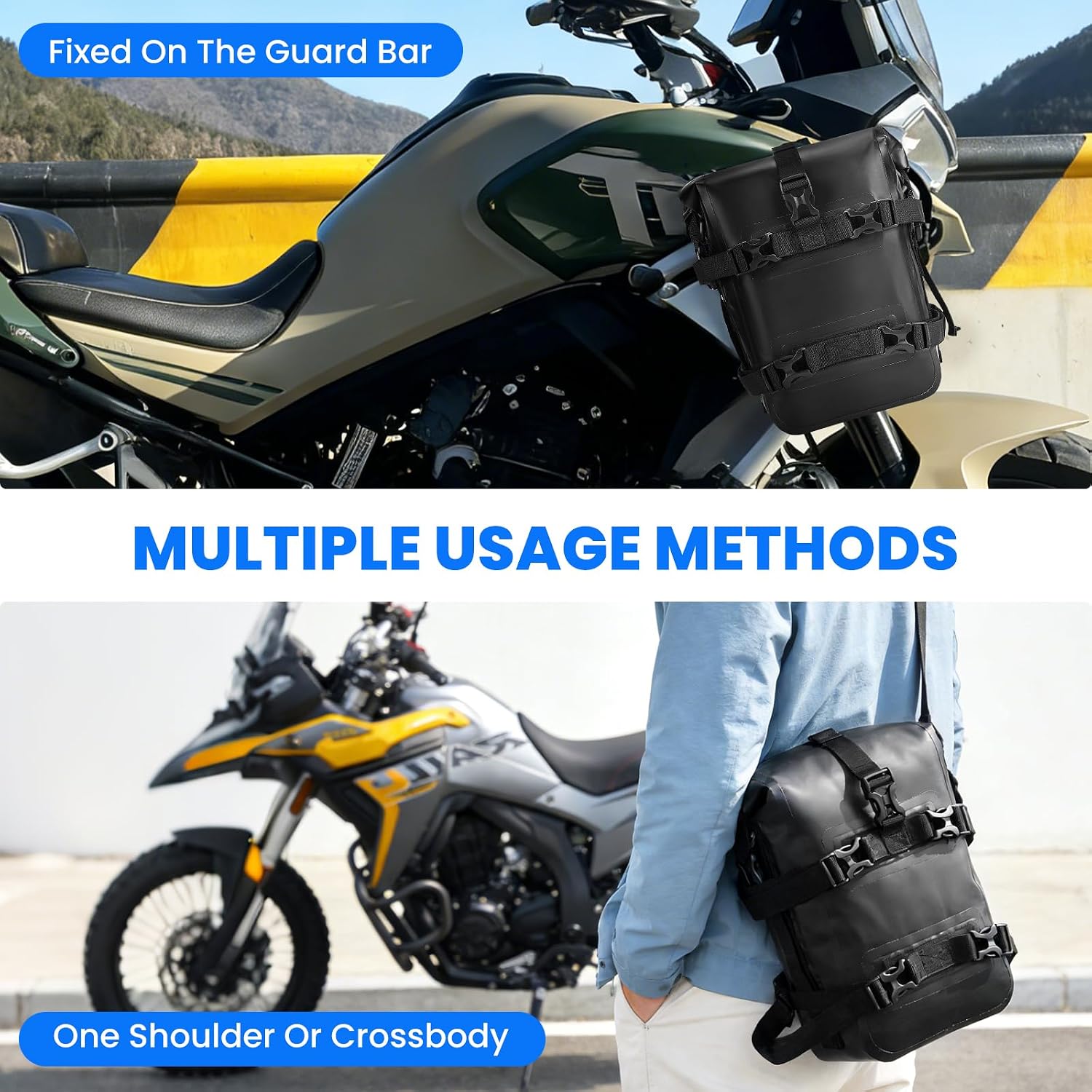 HOMIEE Motorcycle Bumpers Bag Waterproof 8L Motor Crash Bar Bag with Shoulder Strap Wear-Resistant Motorcycles Side Frame Bag Crash Bar Bag for Work Travel