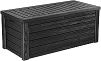 Keter Westwood 150 Gallon Deck Box - Resin Outdoor Storage Bench for Patio Cushions, Garden Tools, Pool Toys, Dark Grey