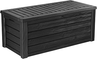 Keter Westwood 150 Gallon Deck Box - Resin Outdoor Storage Bench for Patio Cushions, Garden Tools, Pool Toys, Dark Grey