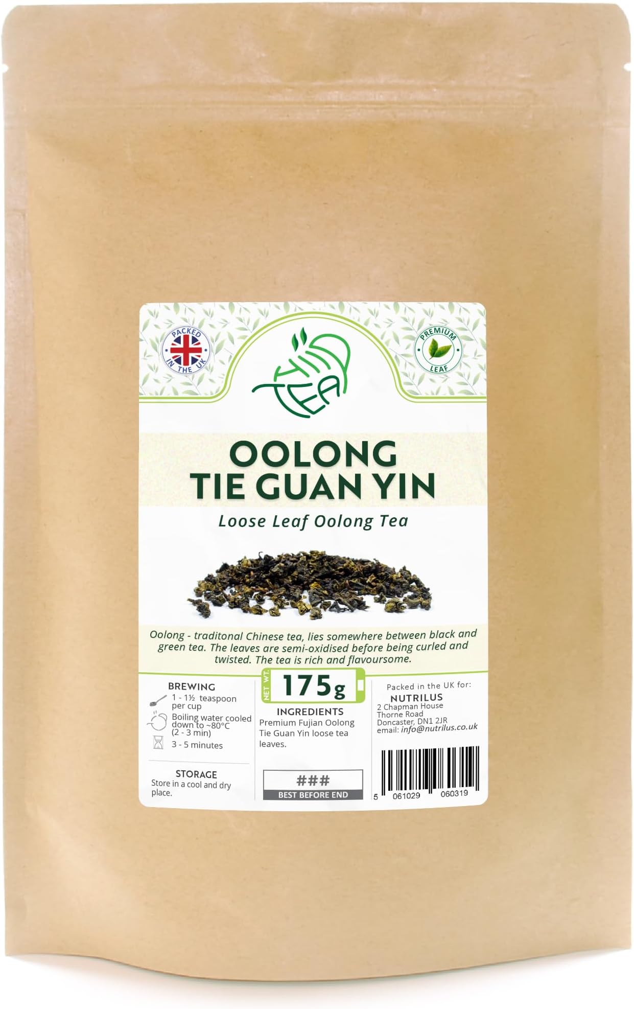 Oolong Tie Guan Yin Premium Loose Leaf Tea - Iron Goddess of Mercy Oolong from Fuijan, China (175g, Tie Guan Yin)