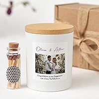 SparksandMore Custom Photo Personalized Picture Candle with Gift Box - White Unscented Soy Wax Jar for Engagement Wedding Gifts