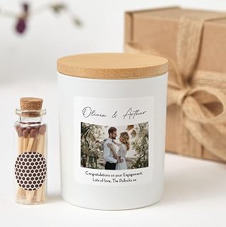 SparksandMore Custom Photo Personalized Picture Candle with Gift Box - White Unscented Soy Wax Jar for Engagement Wedding Gifts