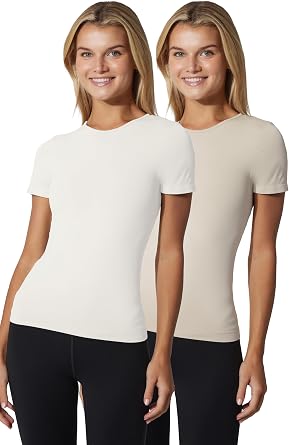 Yogalicious Basic Short Sleeve T-Shirt 2 Pack Soft Slim Fit Gym Shirt for Women