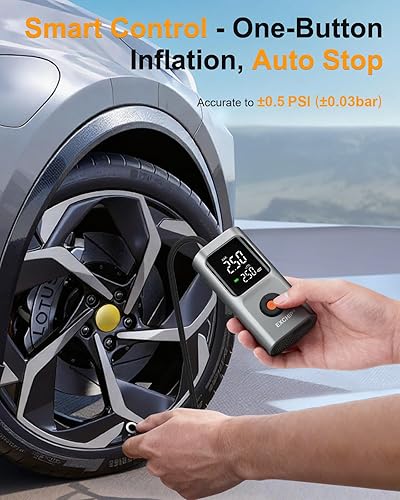 Miniatura 5 de Compresor de aire portátil para inflado de neumáticos, inflado 5 veces más rápido, batería recargable inalámbrica de doble potencia y 12 V CC,