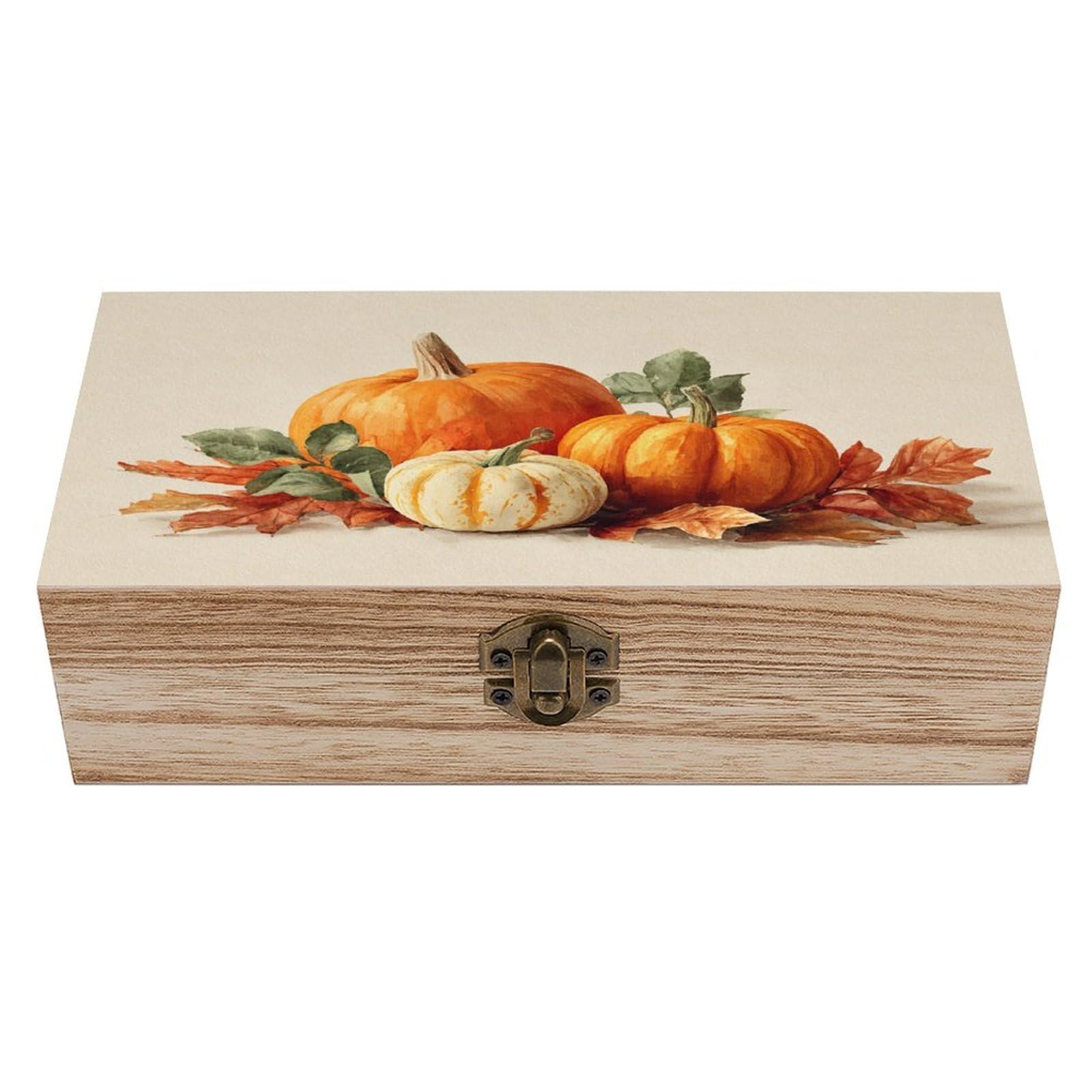 asbwuo Pumpkins And Fall Leaves on Cream Wooden Storage Box with Hinged Lid