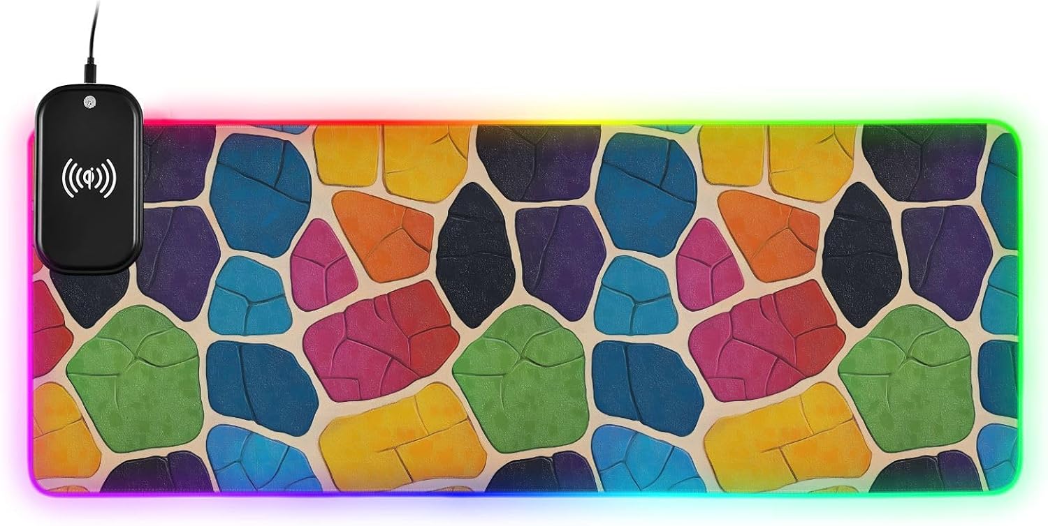 AIXIWAWA Vivd Animal Print Desk Pad Wireless Charging 15 W RGB Glowing Fabric Gaming Keyboard Mouse Mat Medium