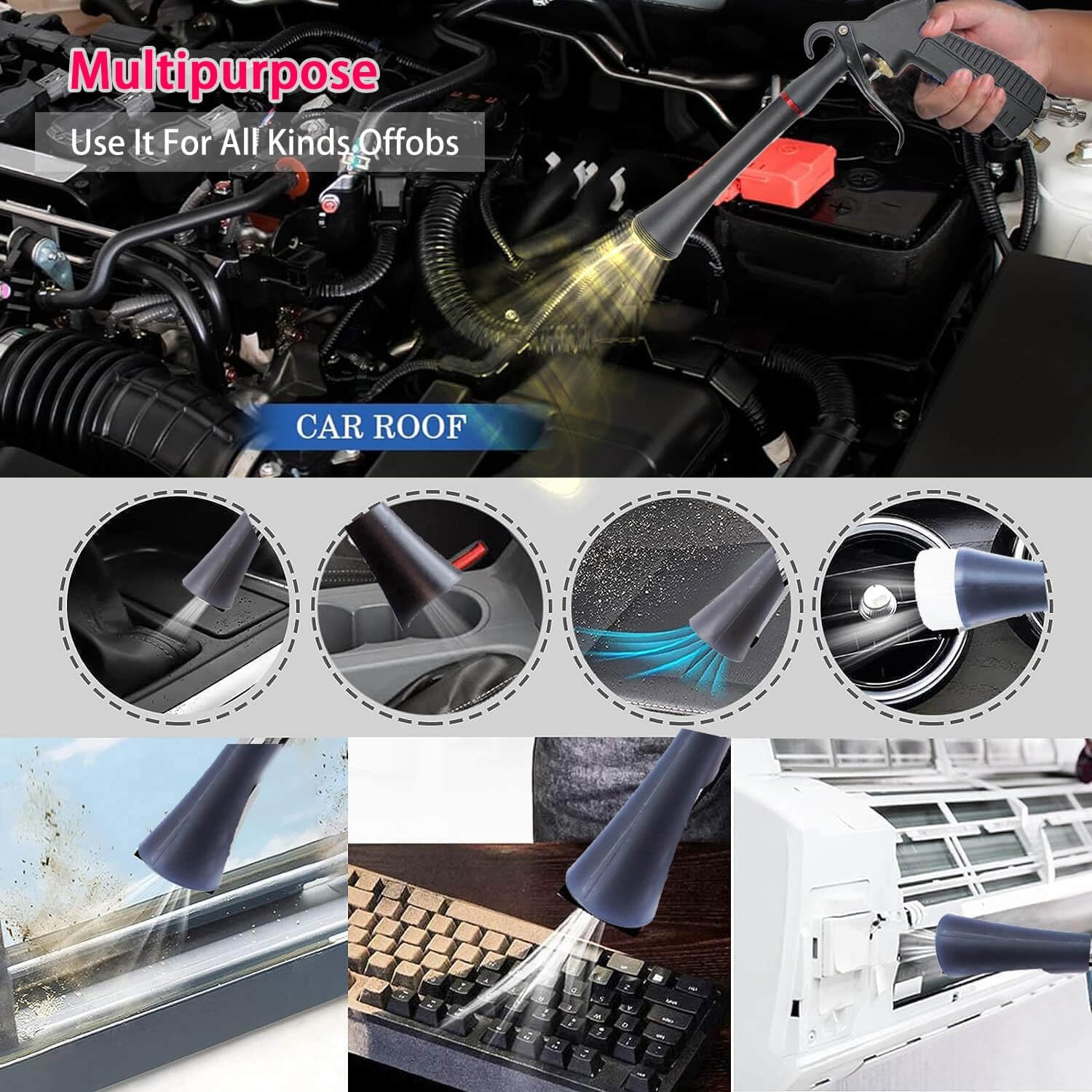 Tornado Cleaning Gun, high Pressure the Bearing high-Speed Rotate, air Blow Gun and air Dry auto Surfaces with a Strong gust of air and Universal Interior