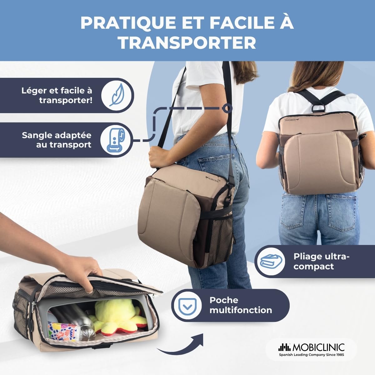 Mobiclinic®, Rehausseur Chaise Enfant, Pliable, avec Compartiments de Rangement, de 6 à 36 Mois, Jusqu'à 15 kg, Harnais Réglable à 5 points, Rehausseur pour Bébé, Idéale pour les Repas, Grise, Monkey