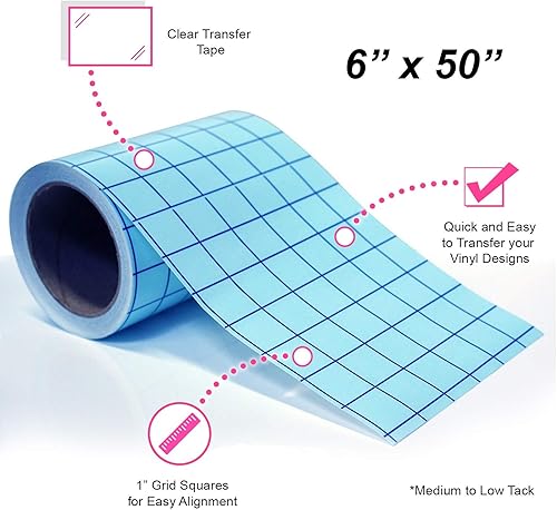 Miniatura 2 de Craftopia Rollo de cinta de papel de transferencia de 6 pulgadas x 50 pies transparente con rejilla de alineación azul, 10 pies de bonificación