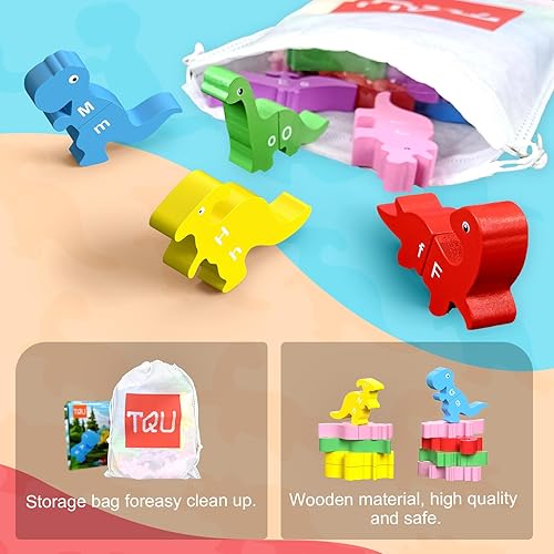 Miniatura 6 de TQU Juguetes magnéticos de dinosaurio para niños de 2, 3, 4, 5, 6 años, 26 juguetes de aprendizaje del alfabeto Montessori, letras educativas a
